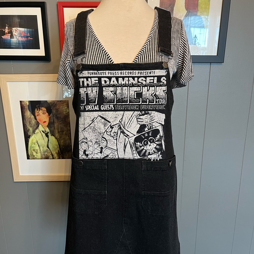 The Damnsels Up-Cycled Black Denim Overall Dress Women’s Size Large